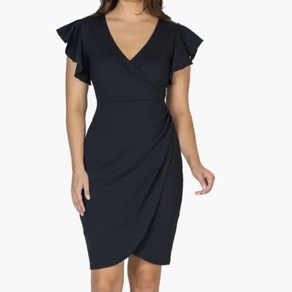 V-Neck Ruffle Sleeve Knee Length Dress
24seven Comfort Apparel